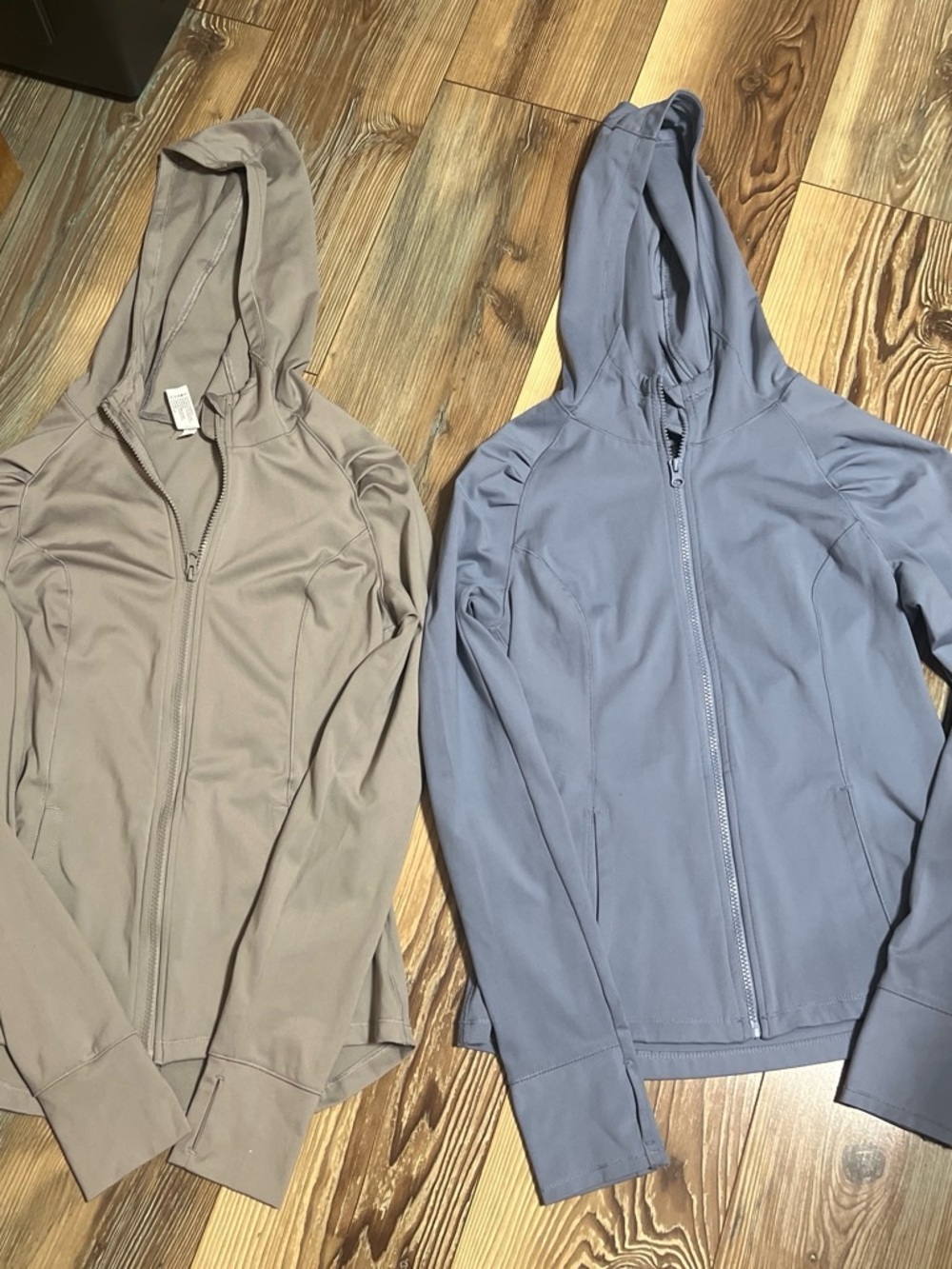 Yogalicious Hooded Zip Jackets in Taupe and Slate Blue